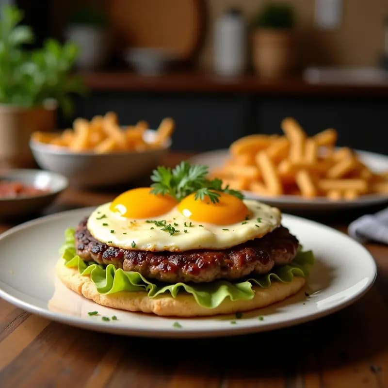Hamburguesa de 1 Kilo con 5 Tipos de Carne, Queso y Huevos Fritos: Reto Extremo para Foodies