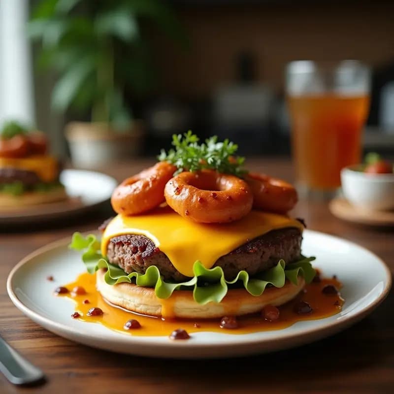 Hamburguesa de 3 Quesos con Donuts de Bacon y Salsa de Caramelo Salado: El Cheat-Meal Definitivo para Antojos Extremos