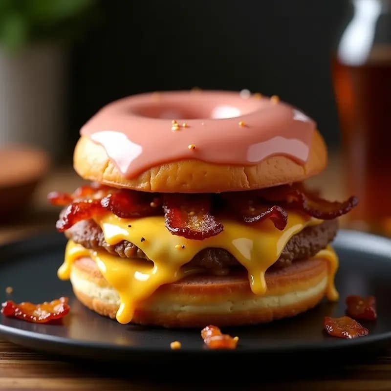 Hamburguesa de 4 Quesos con Donut Glaseado: Receta Ultraindulgente para Cheat Day