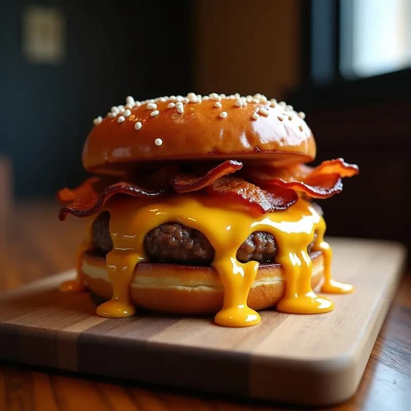 Hamburguesa de 5 Quesos Fundidos con Bacon y Donut Glaseado: Receta de Cheat-Meal Extremo para Antojos Incontrolables