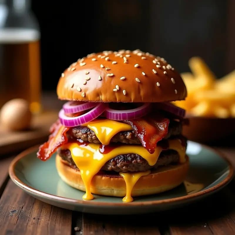 Hamburguesa de 5 Quesos Fundidos con Pan de Brioche Dorado: Receta Ultraindulgente para Amantes del Queso