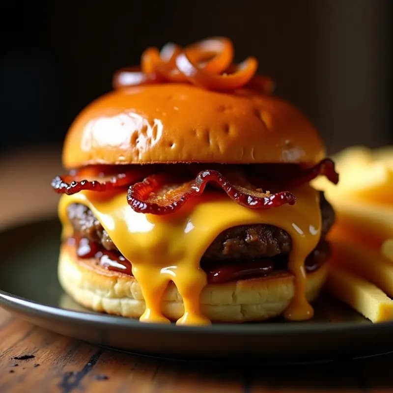 Hamburguesa de 5 Quesos con Panceta Caramelizada: Receta Gourmet para Amantes del Cheese en 30 Minutos