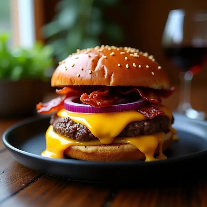 Hamburguesa de 5 Quesos Fundidos con Tocineta Caramelizada: Receta Americana Extrema en Sartén