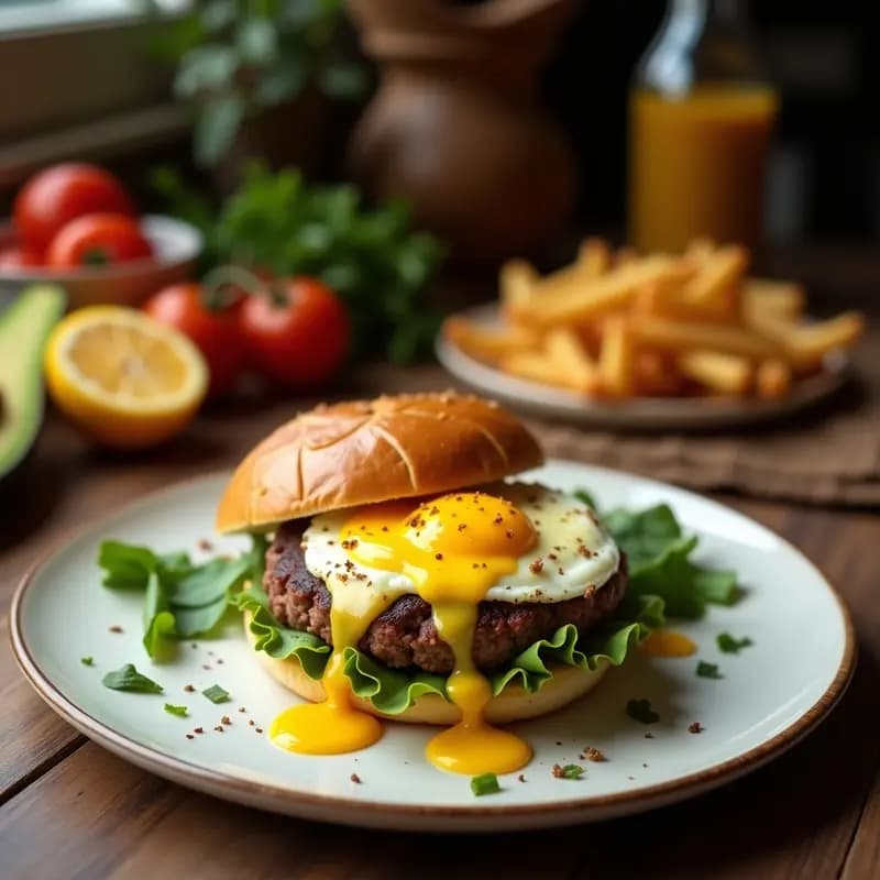 Hamburguesa de Aguacate y Huevos Fritos con Pan de Brioche: Receta Vegetariana de Comida Basura