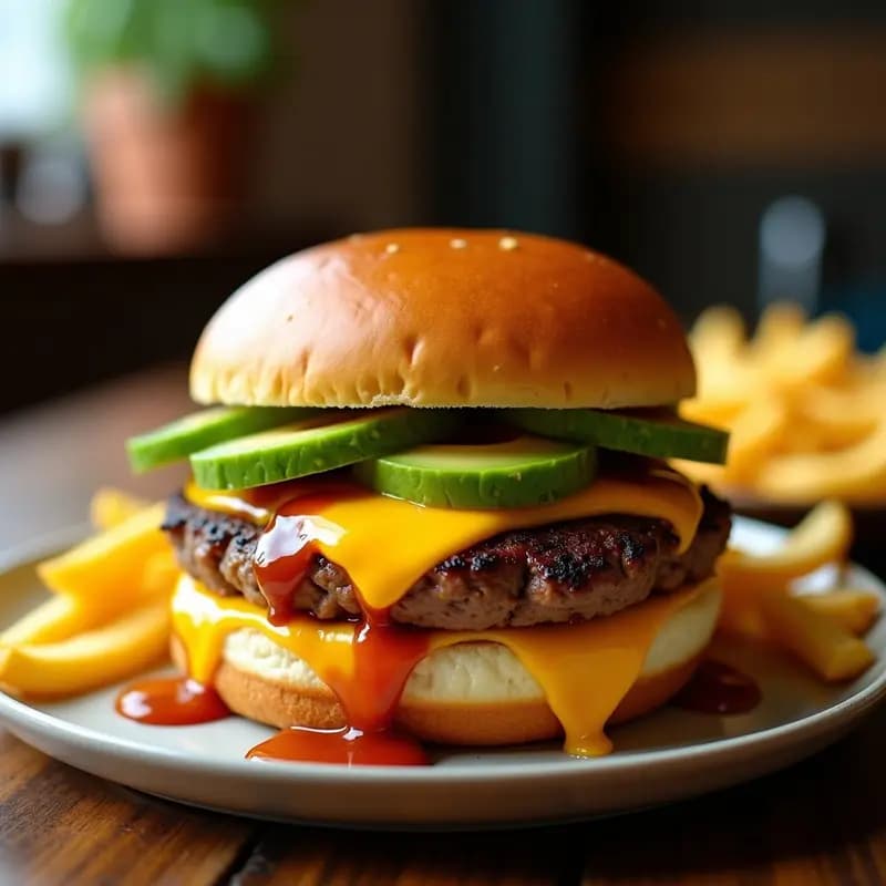 Hamburguesa de Aguacate y Queso Philadelphi con Pan de Brioche: Cremosidad en Cada Bocado