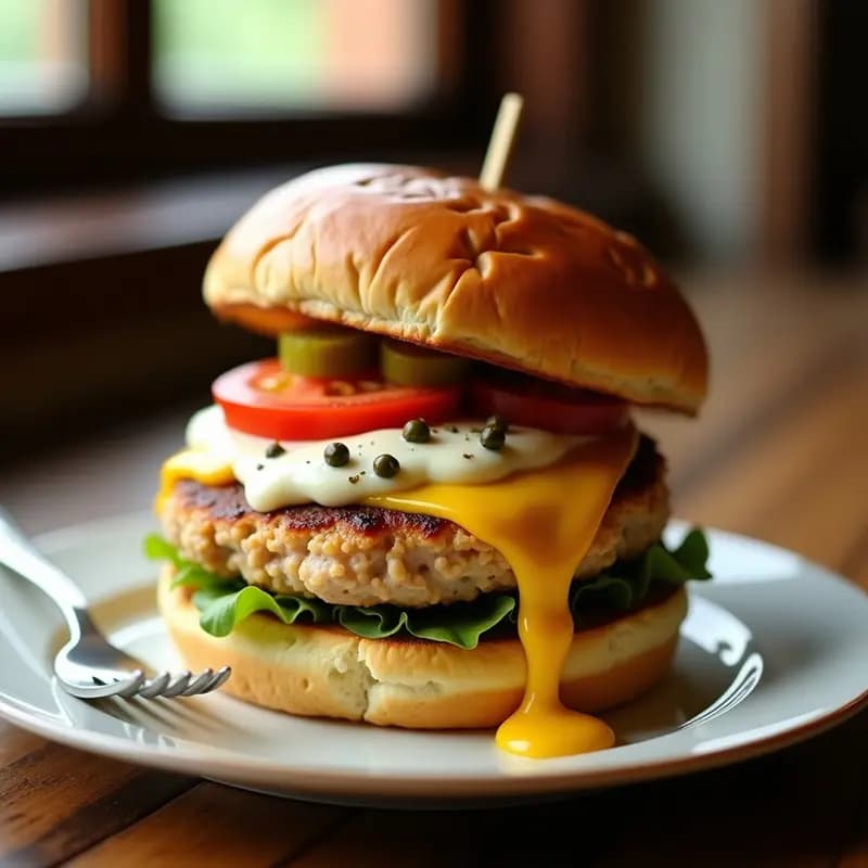 Hamburguesa de Atún con Queso Fundido y Salsa Tártara: Receta de mar con toque crujiente