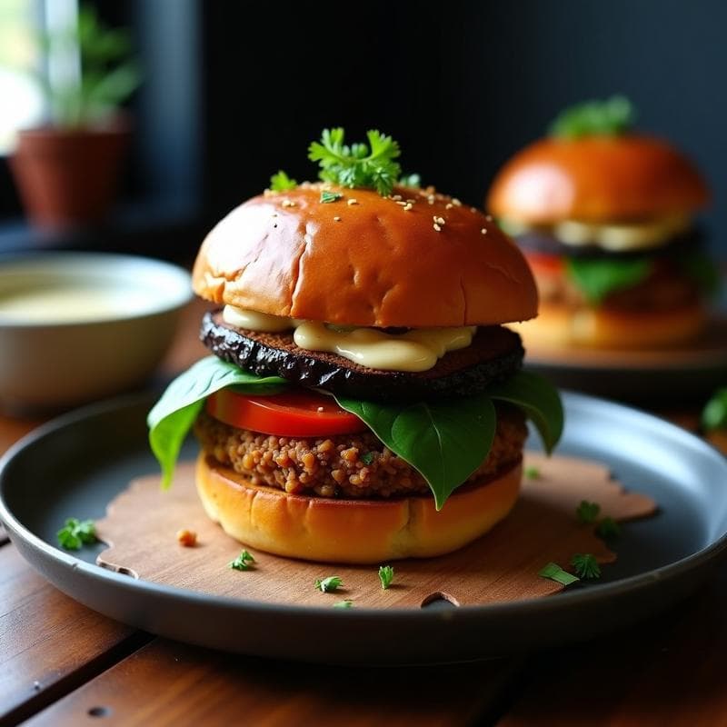 Hamburguesa de Berenjena Ahumada y Lentejas Rojas con Pan de Batata: Receta en Airfryer Sin Gluten