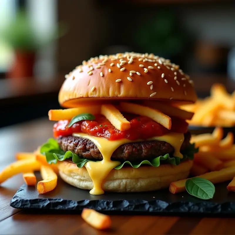Hamburguesa de Buscetta con Patatas Fritas Incrustadas: Receta Italiana de Comida Basura