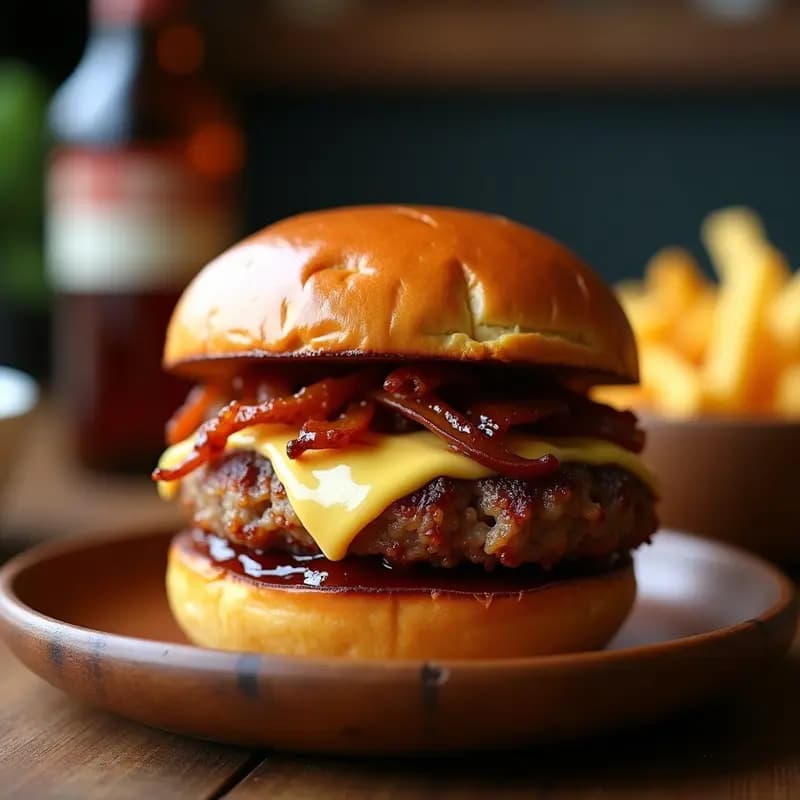 Hamburguesa de Cerdo con Pan de Brioche y Queso Azul: Sabores Fuertes en un Solo Bocado