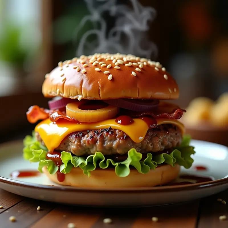 Hamburguesa de cerdo con piña caramelizada y salsa teriyaki: la explosión de sabores asiático-americana