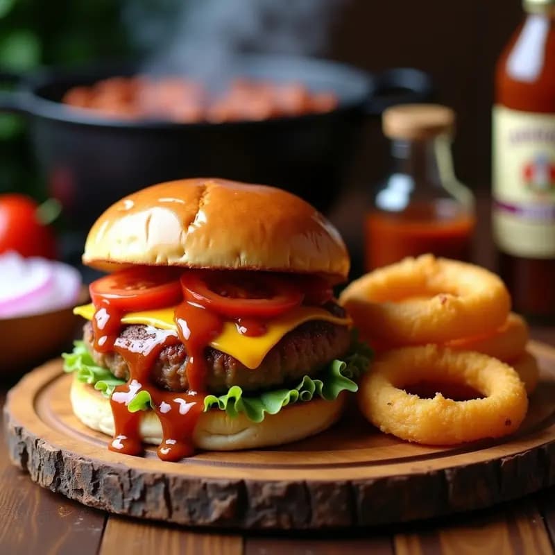 Hamburguesa de Cerdo con Salsa Barbacoa y Anillos de Cebolla: Receta para Barbacoas