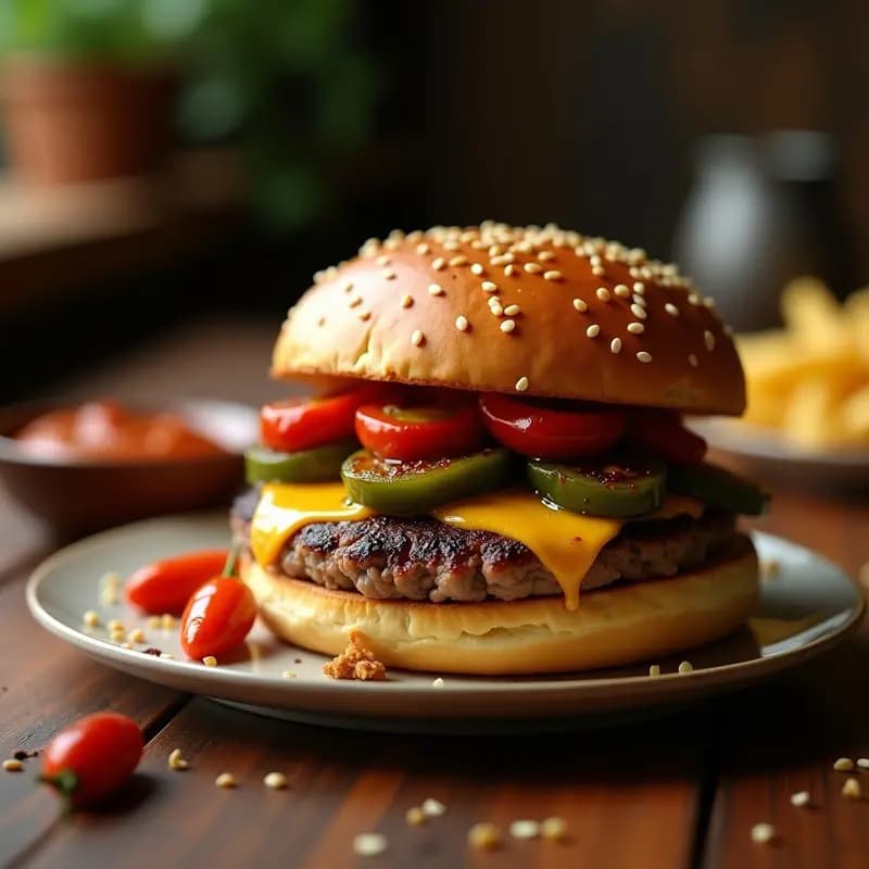 Hamburguesa de Chıştırra con Queso Idiazábal y Pimientos del Padrón: Sabores Españoles en Formato Fast-Food