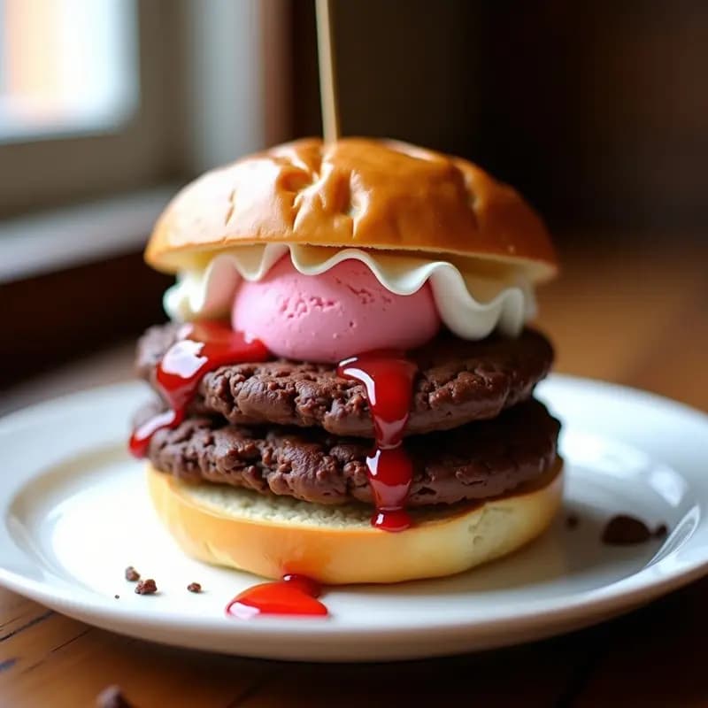 Hamburguesa de Chocolates y Galleta con Helado de Fresa: El Postre que Parece un Plato Principal
