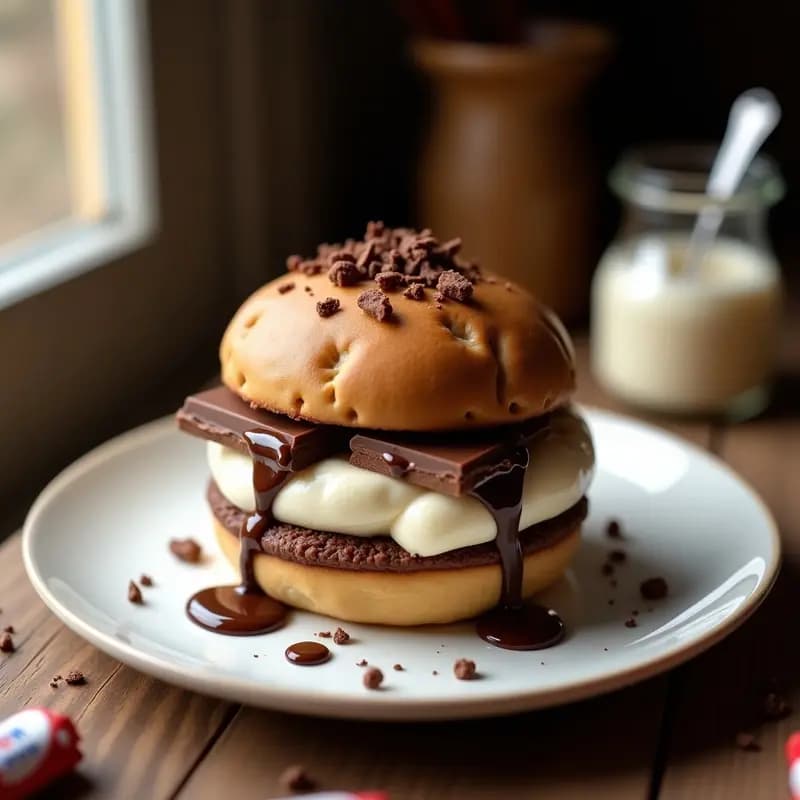 Hamburguesa de Chocolates Kinder, Galleta Maria y Helado de Vainilla: el Postre Definitivo