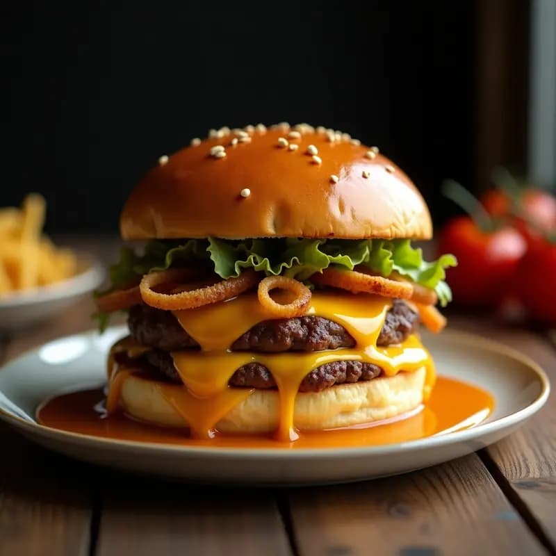Hamburguesa de Chocolom con Queso Cheddar y Salsa de Caramelo: Dulce y Salado en Cada Bocado