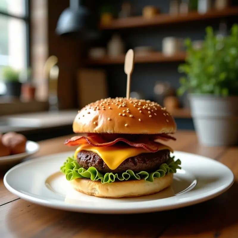 Hamburguesa de Chokolata con Bacon y Queso Cheddar: Comida Basura Gourmet