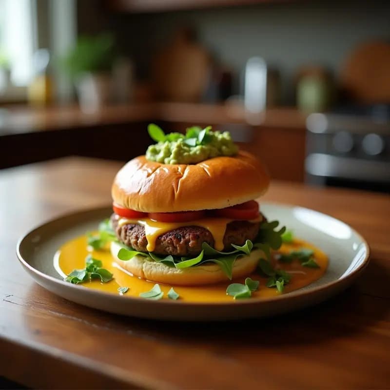 Hamburguesa de Choriqueso con Pan de Brioche y Guacamole: Fusión Mexicana en Cada Bocado