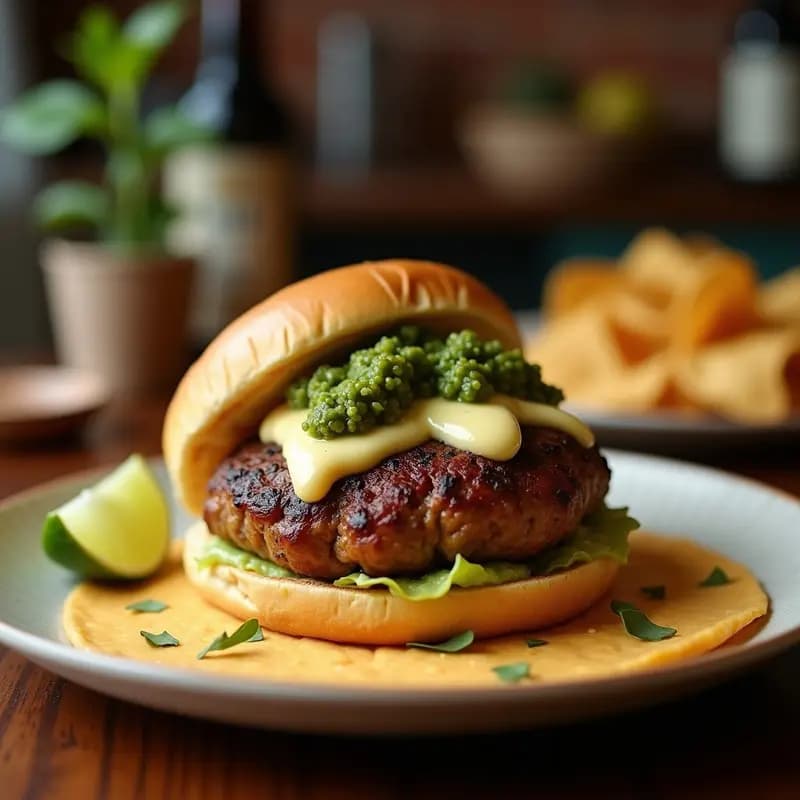 Hamburguesa de Choriqueso con Chorizo, Queso Oaxaca y Salsa Verde: El Sabor mexicano en su Máxima Expresión