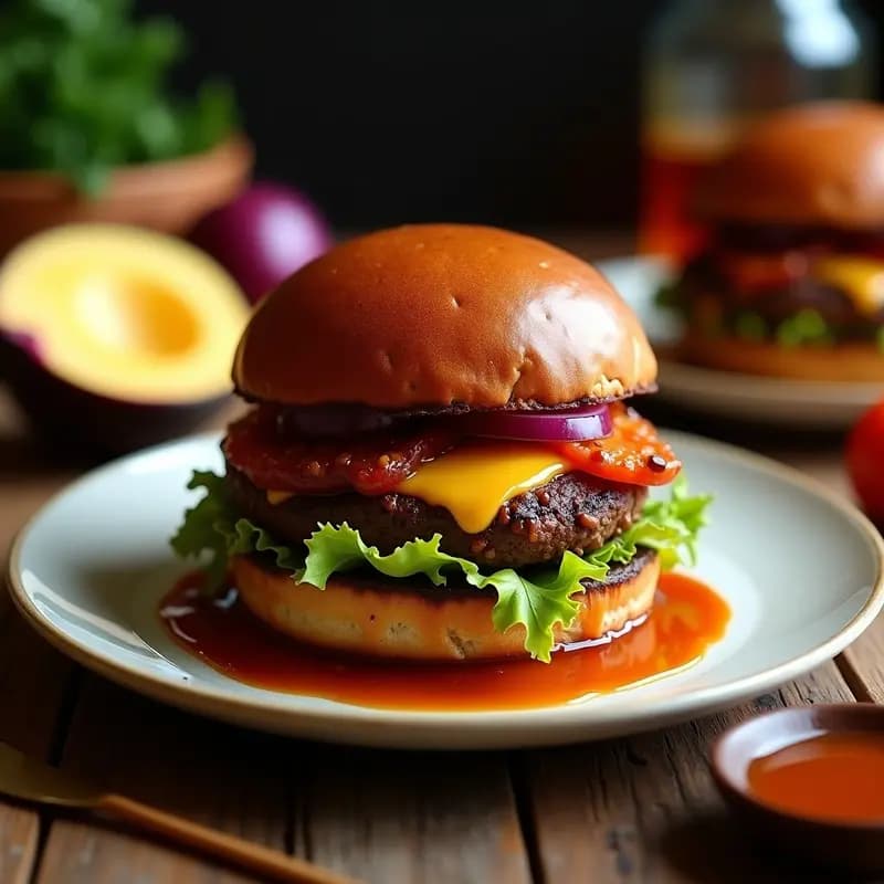 Hamburguesa de Choriqueso con Pan de Chocolate, Queso Oaxaca y Salsa de Chipotle con Miel