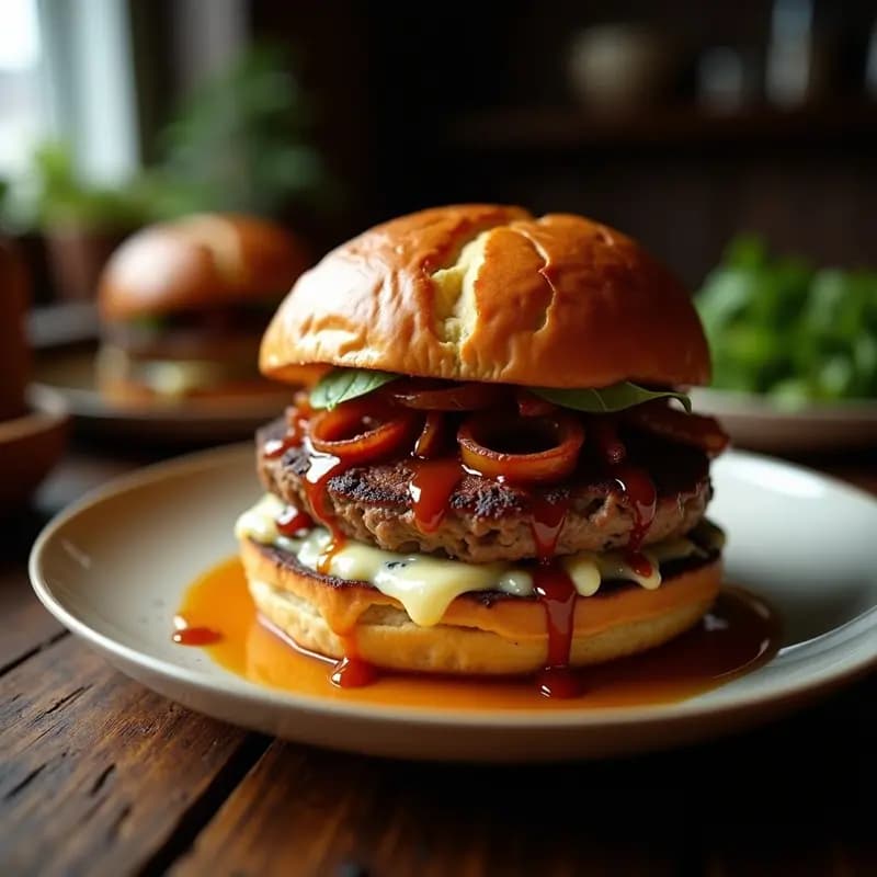 Hamburguesa de Chorizo y Queso Azul con Pan de Brioche: Sabores Intensos en Cada Mordisco