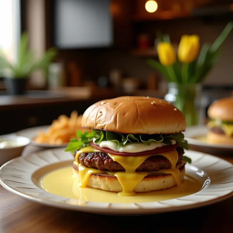 Hamburguesa de Chorizo y Queso Fundido con Pan Brioche y Alioli Picante: Receta Española de Comida Basura