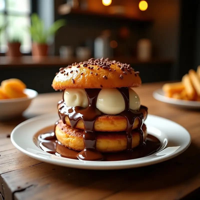 Hamburguesa de Churros con Helado de Vainilla y Chocolate Caliente: Postre en Forma de Comida