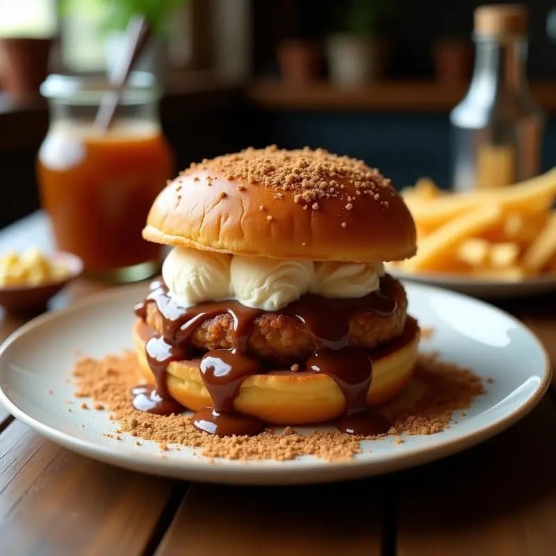 Hamburguesa de Churros con Relleno de Dulce de Leche y Helado: Fusion Sweet & Savory