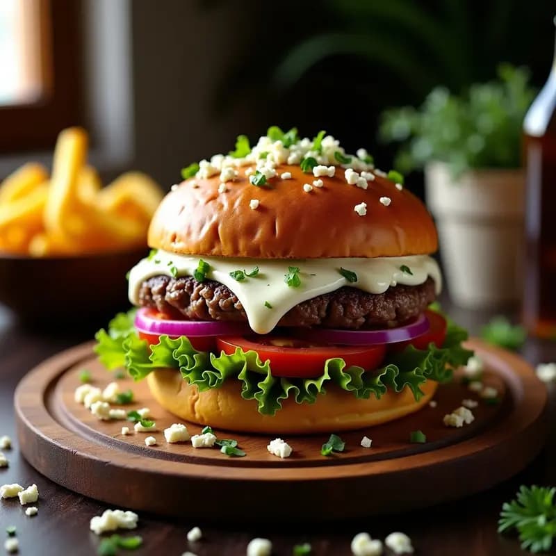Hamburguesa de Cordero con Queso Feta y Salsa de Yogur: Receta Griega con Toque Internacional