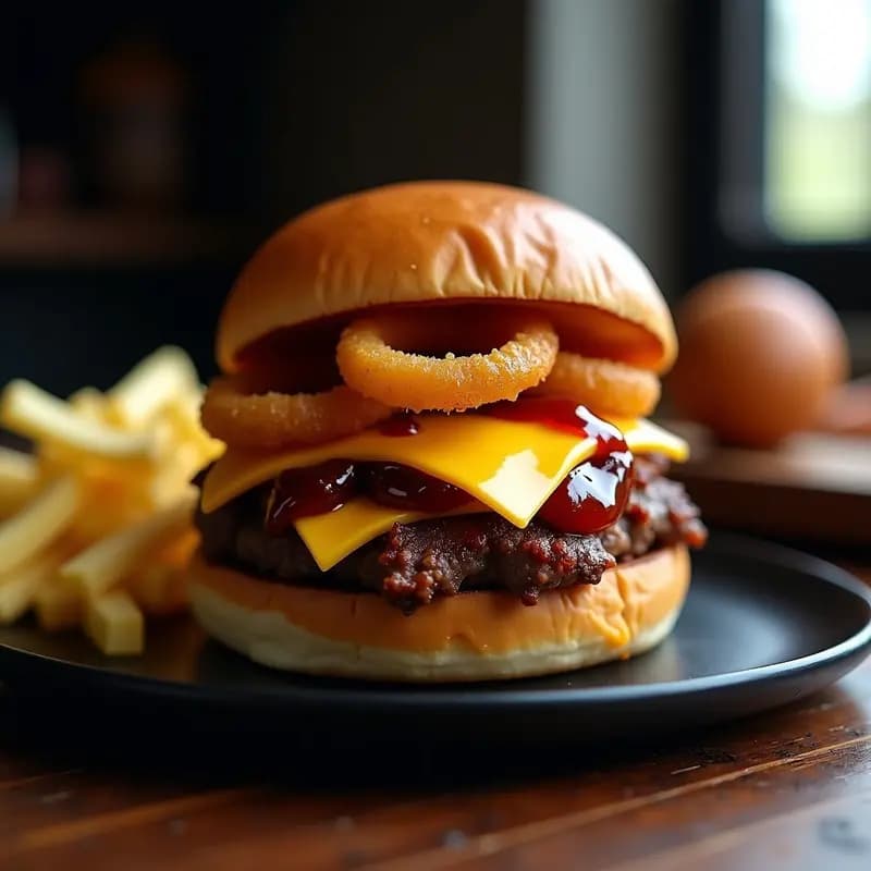 Hamburguesa de Costilla Ahumada con Aros de Cebolla y Barbacoa: Receta para Carnívoros