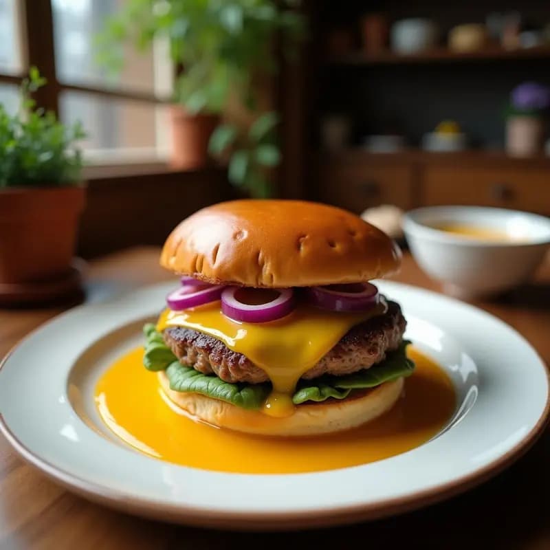 Hamburguesa de Costilla Ahumada con Queso Azul y Caramelo de Cebolla: Receta Ultraindulgente para Amantes de la Carne