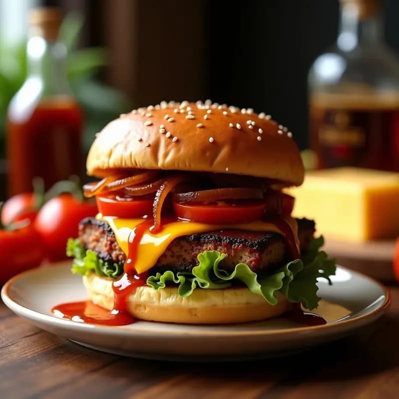 Hamburguesa de Costilla Ahumada con Salsa de Whiskey y Queso Gouda: Receta de BBQ Americana