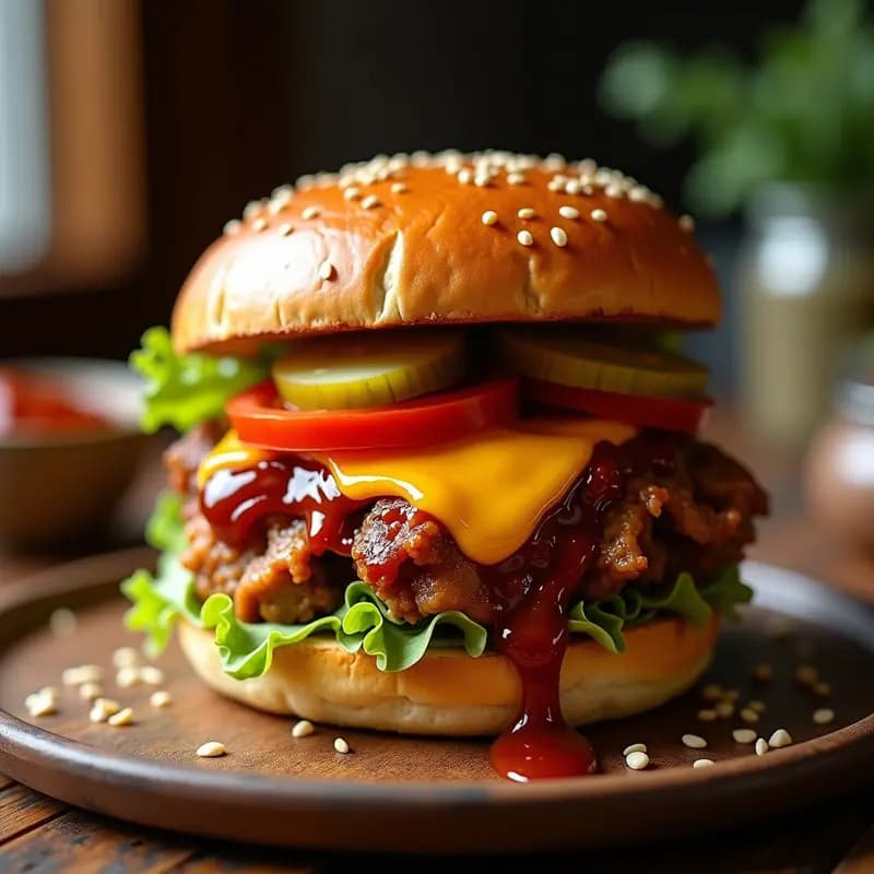 Hamburguesa de Costilla de Cerdo Desmenuzada con Queso y Salsa Barbacoa: Jugosa y Sabrosa