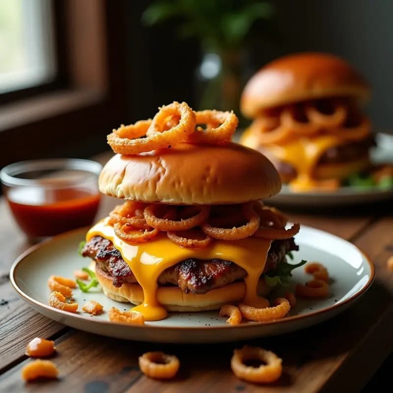 Hamburguesa de Costilla de Cerdo Desmenuzada con Queso Gouda y Cebolla Crujiente: Receta de BBQ Casera