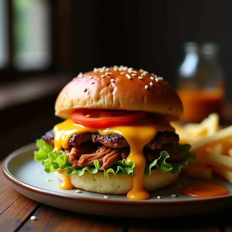 Hamburguesa de Costilla de Cerdo con Salsa de Mango Habanero y Queso Pepper Jack: Receta para Valientes