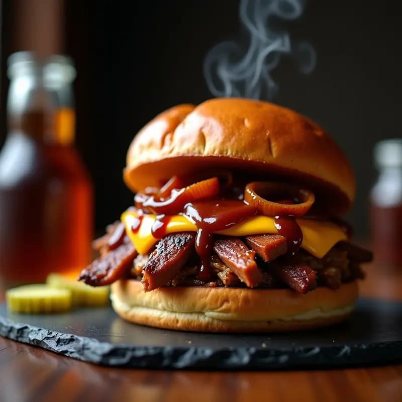 Hamburguesa de Costillas Desmenuzadas y Queso BBQ: Sabores Ahumados en cada Mordisco