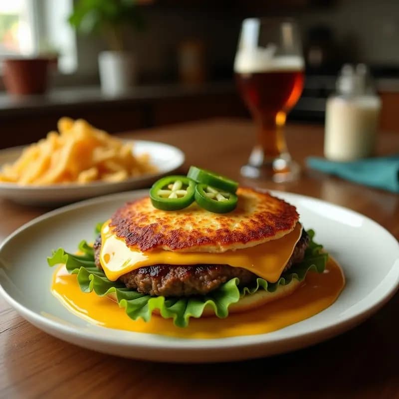 Hamburguesa de Costillas Desmenuzadas con Queso Cheddar y Aros de Jalapeño Fritos: La Bomba de Sabores