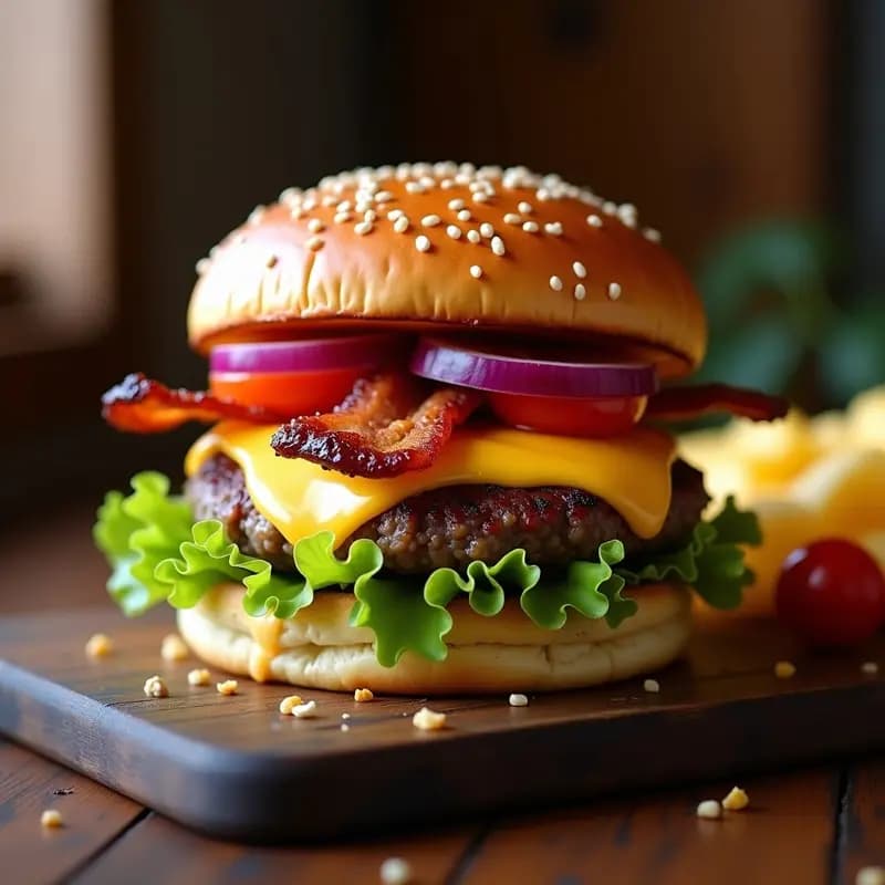 Hamburguesa de Cuatro Quesos con Bacon Crujiente: Receta Fácil para un Atracón en Casa