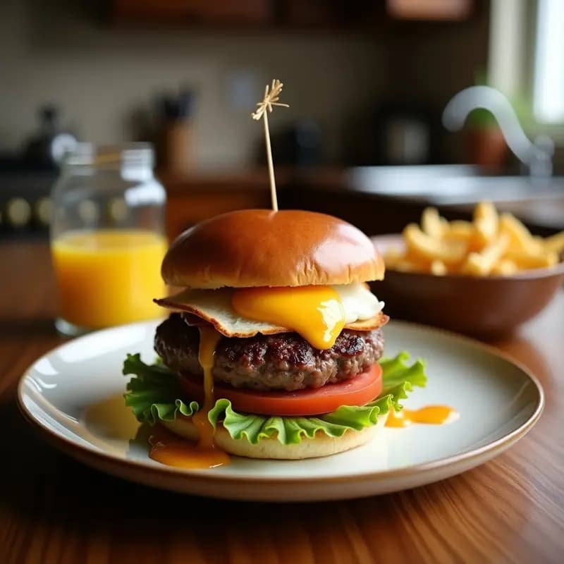 Hamburguesa de Doble Carne con Huevo Frito y Salsa Barbacoa de Whisky: Para Valientes