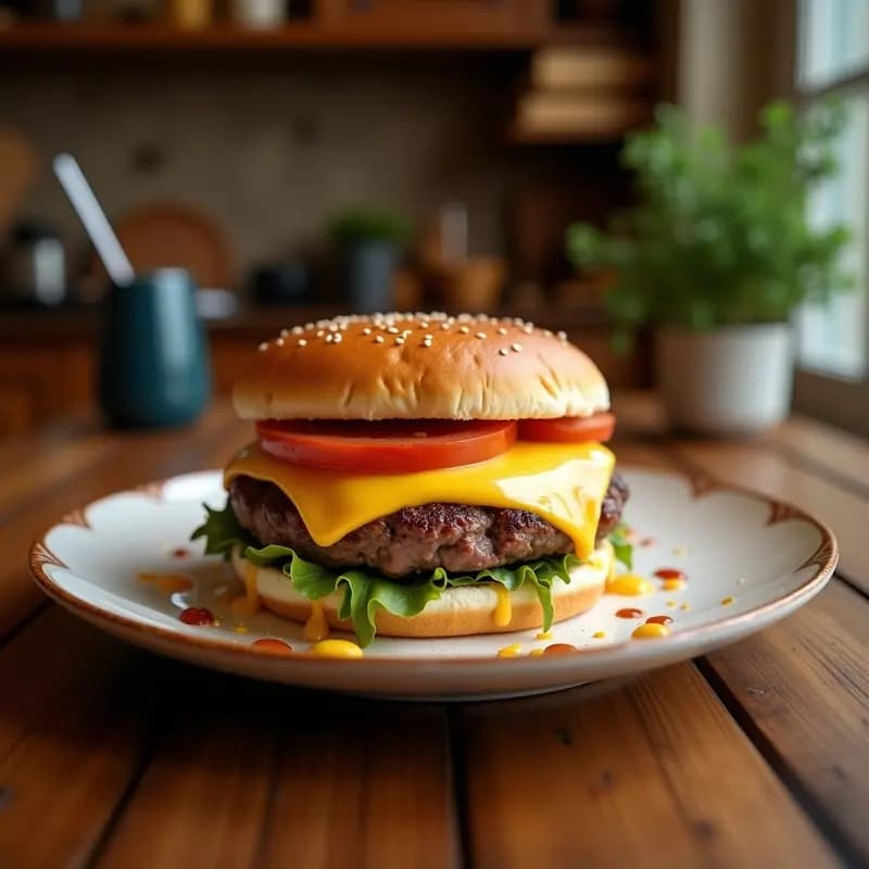Hamburguesa de Doble Carne con Queso Americano, Huevito Frito y Tocino: Desafío Gastronómico