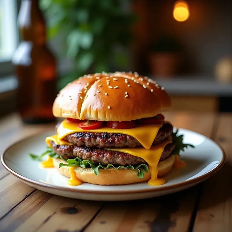 Hamburguesa de Doble Piso con Pan de Brioche, Queso Cheddar y Salsa Barbacoa: Receta que Desafía la Gravedad