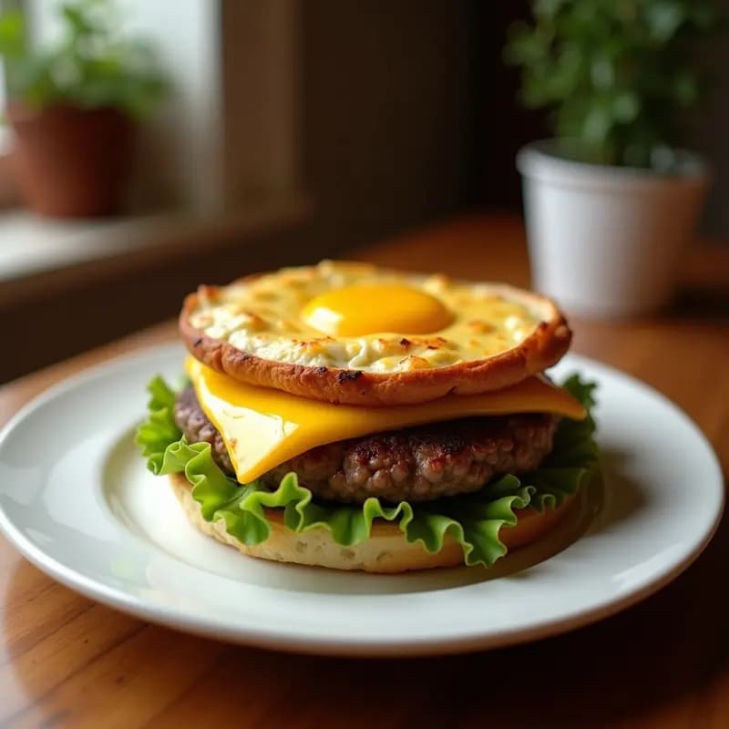 Hamburguesa de Doble Piso con Huevo Frito y QuesoAmericano: Receta para Desayuno o Cena