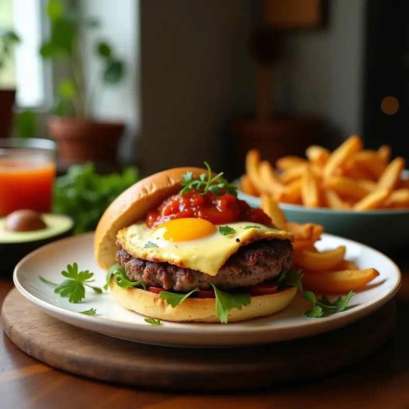 Hamburguesa de Doble Piso con Queso, Huevos Fritos y Salsa de Barbacoa: Receta para el Día del Cheat Meal