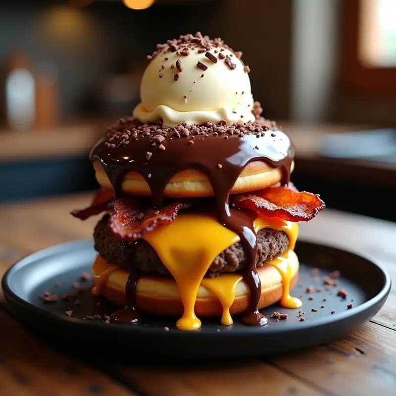 Hamburguesa con Donut de Chocolate como Pan y Helado de Vainilla: El Cheat-Meal Definitivo