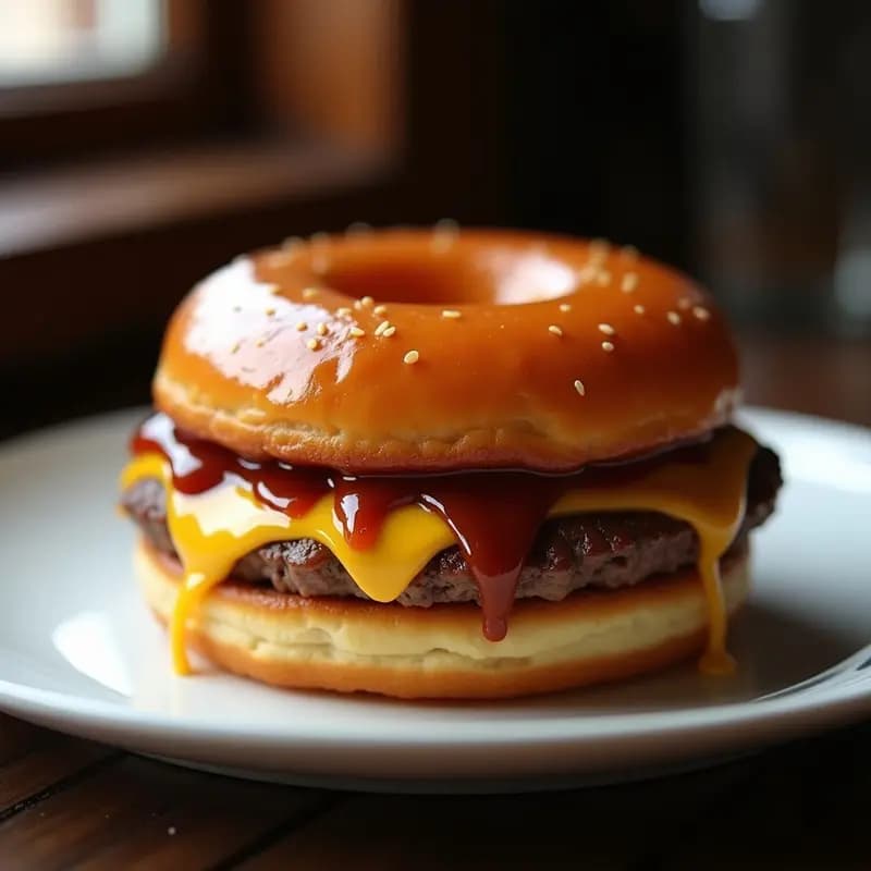 Hamburguesa de Donut Glaseado con Carne de Res y Queso Americano: Comida Basura en su Máxima Expresión