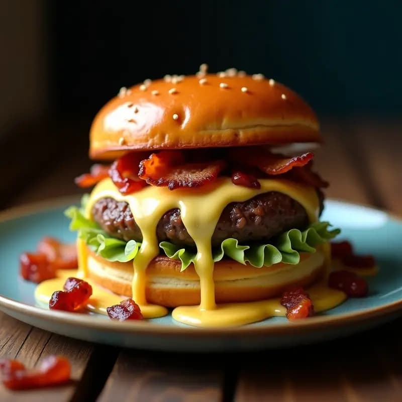 Hamburguesa de Donut Glaseado con Queso Azul y Panceta Crujiente: Dulce y Salado en un Bocado