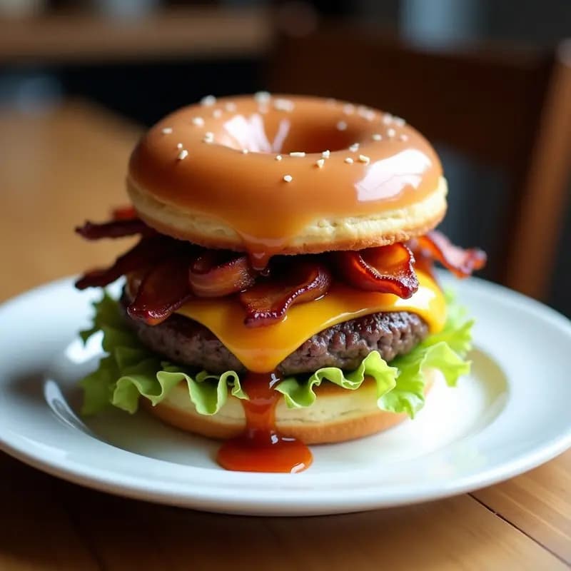 Hamburguesa de Donut Glaseado con Queso Azul y Mermelada de Higo: Explosión Dulce-Salada en Cada Bocado