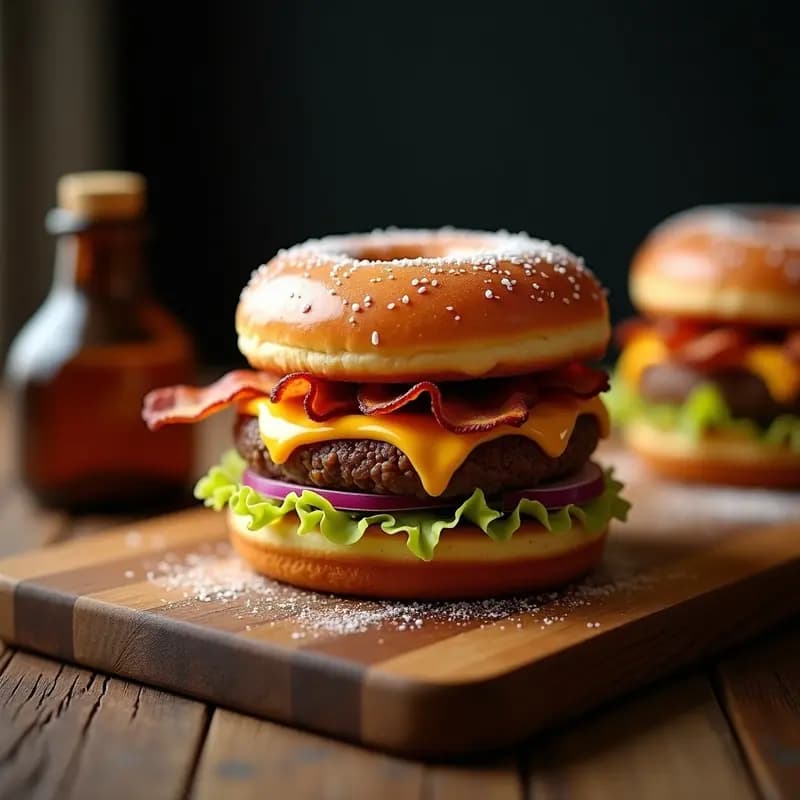 Hamburguesa de Donut Glamorosa: Receta con Queso Cheddar y Bacon Ahumado en 15 Minutos