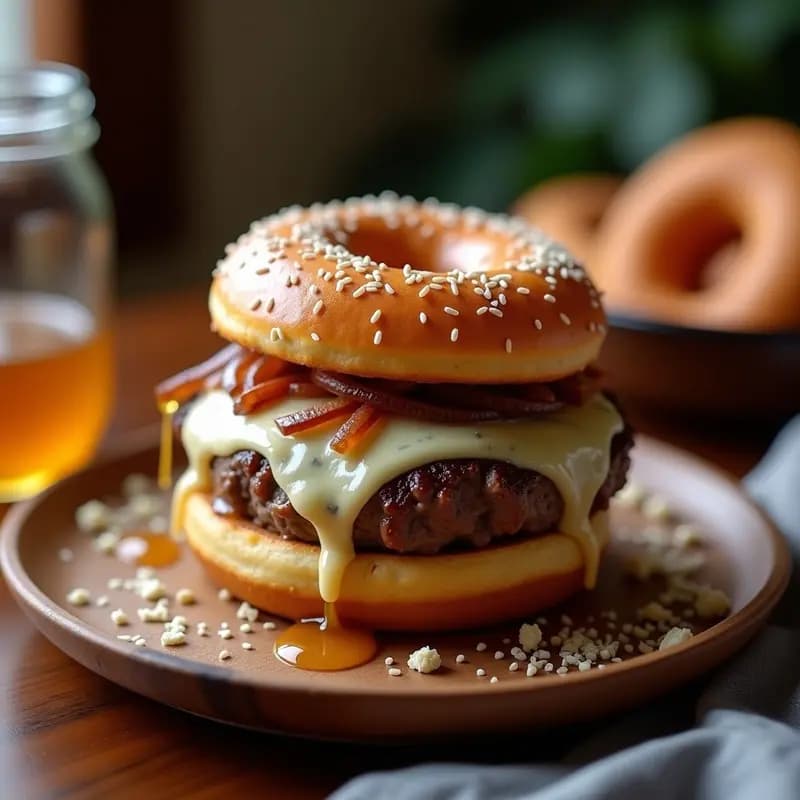 Hamburguesa de Donut con Carne de Ternera y Queso Azul: Combinación Dulce-Salada que Sorprende