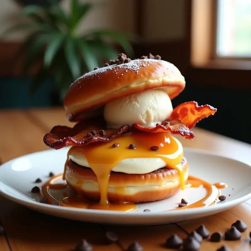 Hamburguesa de Donuts Glaseados con Helado de Vainilla y Bacon: el Desafío Dulce-Salado que Debes Probar