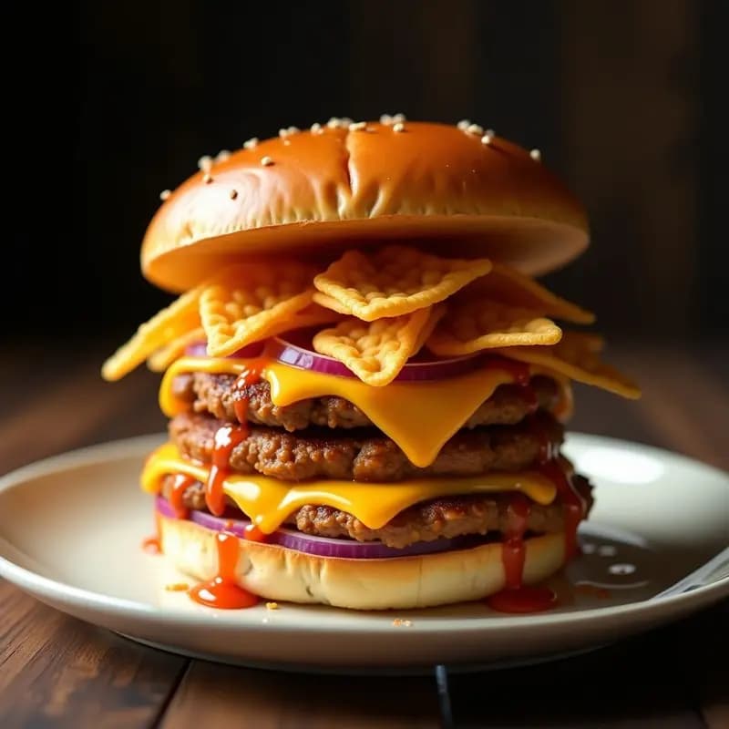 Hamburguesa de Doritos y Queso Cheddar: Receta Ultra-Crujiente con Triple Capa de Nachos